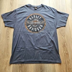 Harley-Davidson Motorcycles Charcoal Gray and Orange Short Sleeve Tee Shirt